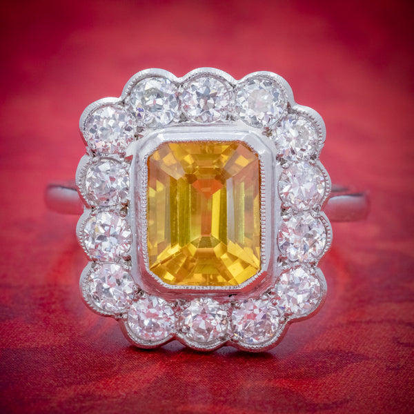 YELLOW SAPPHIRE DIAMOND RING 18CT GOLD PLATINUM 2.50CT SAPPHIRE 1.50CT OF DIAMOND COVER1