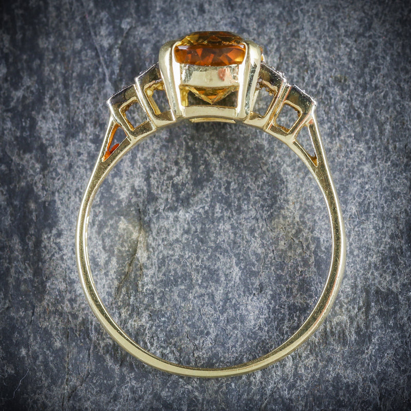 YELLOW BERYL AND DIAMOND TRILOGY RING 18CT GOLD ENGAGEMENT TOP