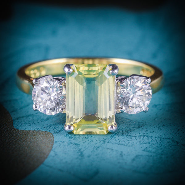 YELLOW SAPPHIRE DIAMOND RING 18CT GOLD EMERALD CUT SAPPHIRE COVER