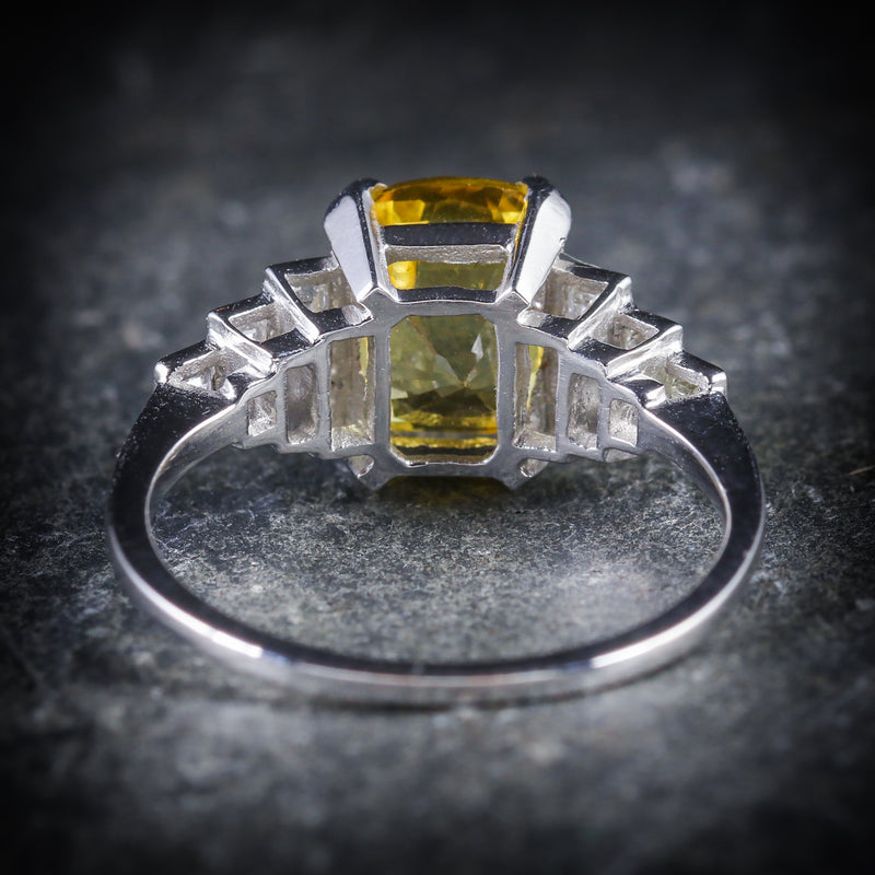 YELLOW SAPPHIRE DIAMOND RING PLATINUM 2.85CT YELLOW SAPPHIRE BACK