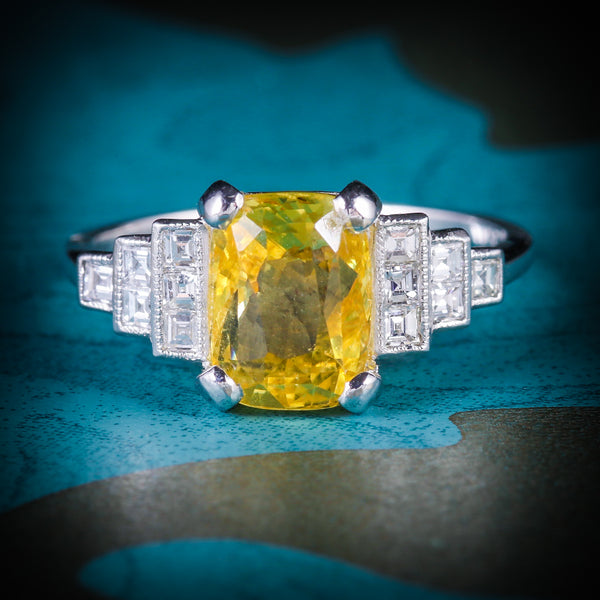 YELLOW SAPPHIRE DIAMOND RING PLATINUM 2.85CT YELLOW SAPPHIRE COVER