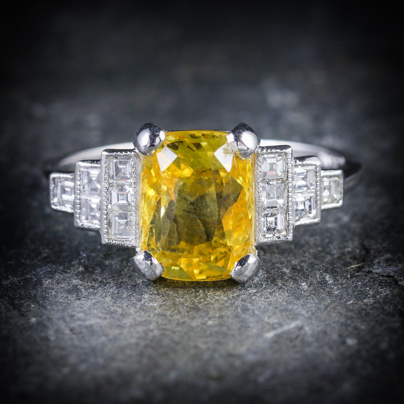 Yellow Sapphire Diamond Ring Platinum Engagement Ring Antique Jewellery Online